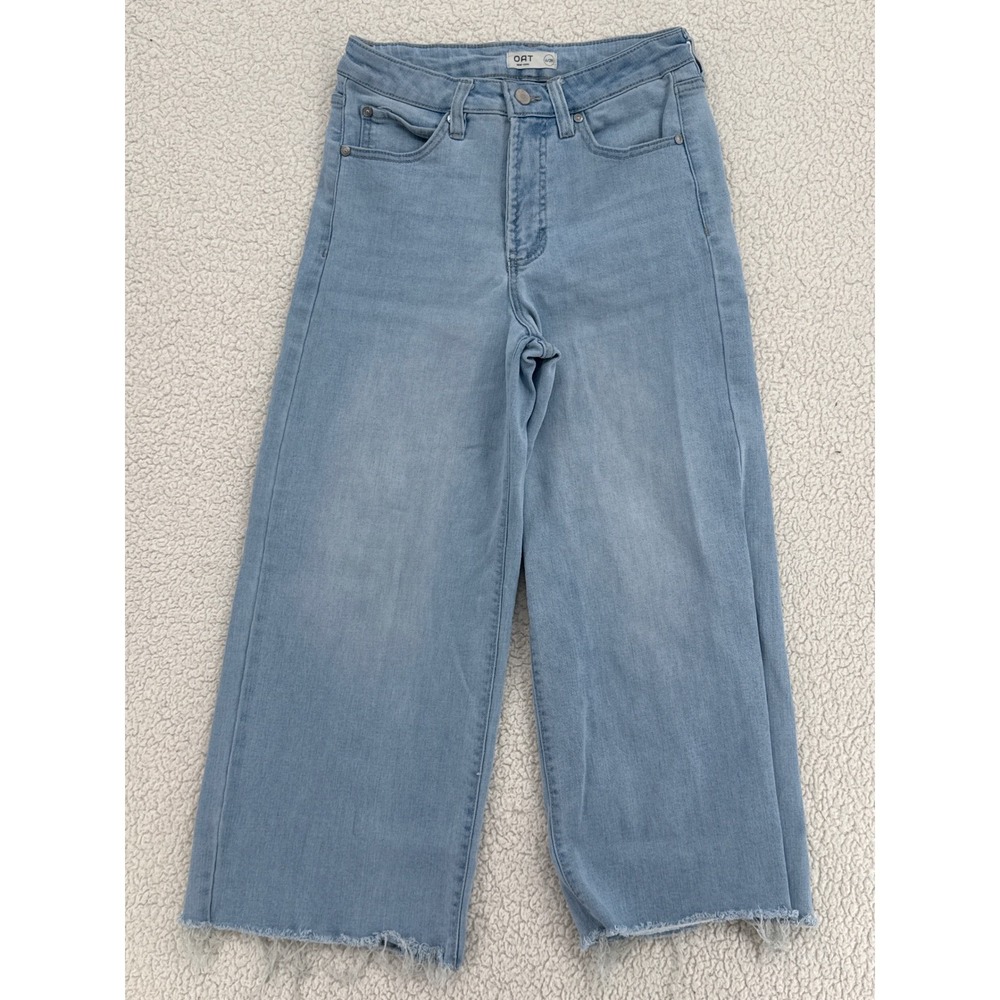 OAT NEW YORK Jeans Women Size 6 28 High Rise Wide Leg Cropped Raw Hem 1041-CAMX